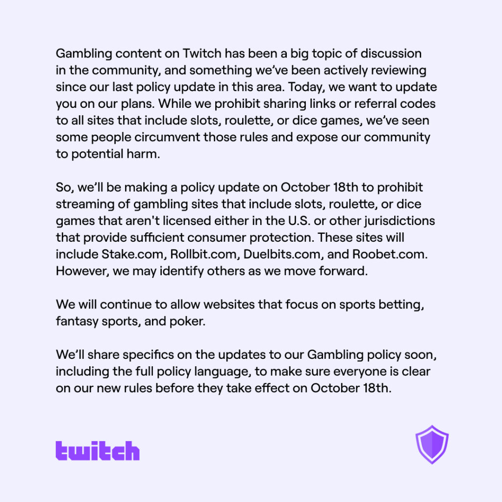 Stake & Gambling ban on twitch on October 18 Trainwrecks and Roshtein react on Twitter!